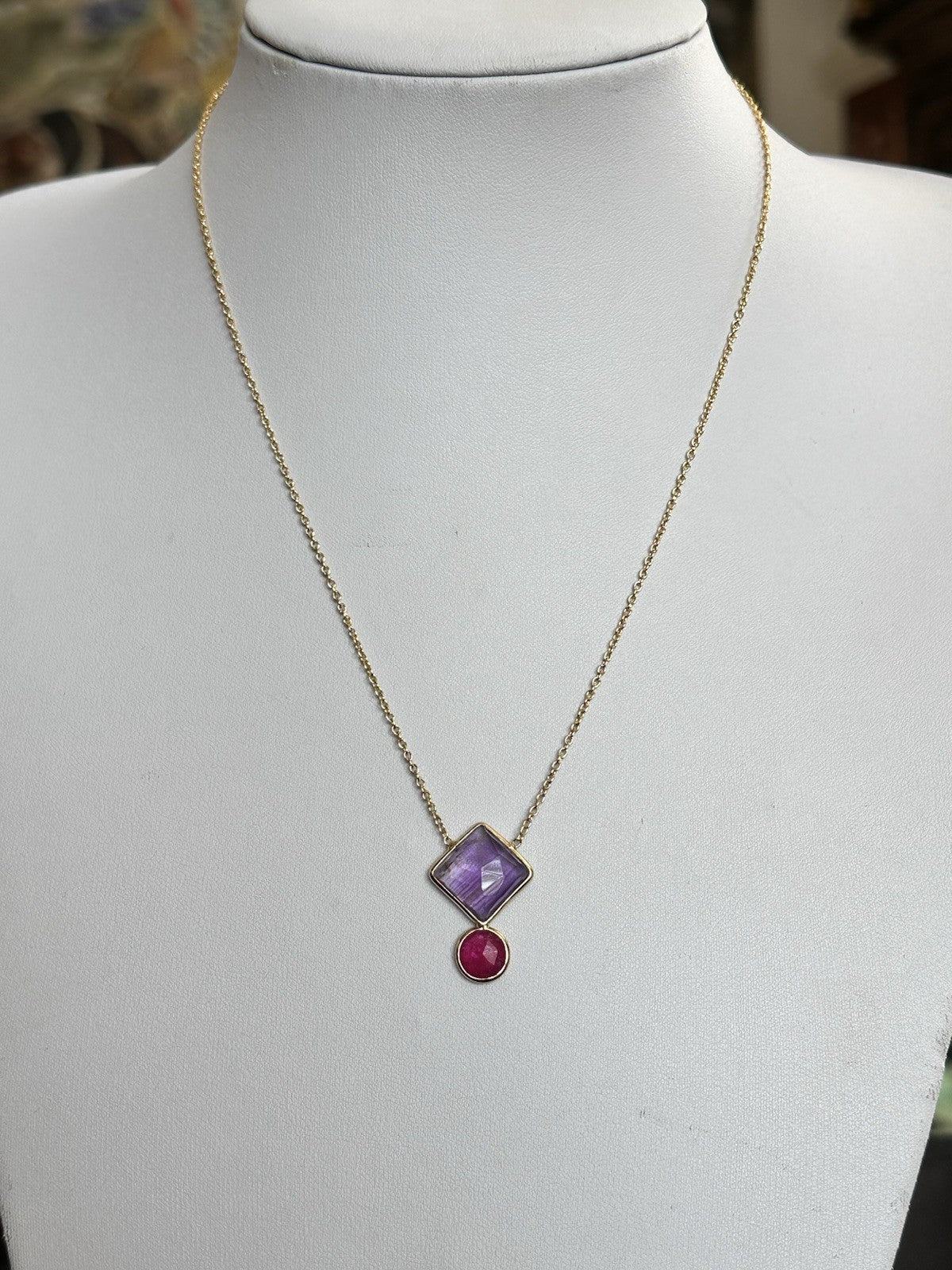 18k Gold Vermeil Plated On 925 Silver Amethyst And Ruby Necklace