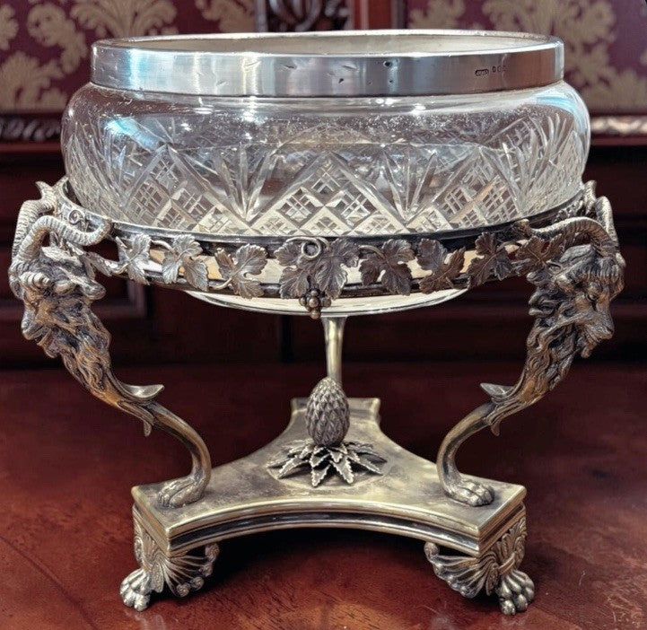 Antique Centrepiece Decorated With Ram Mask Mounts, & Foliage On Claw Feet.