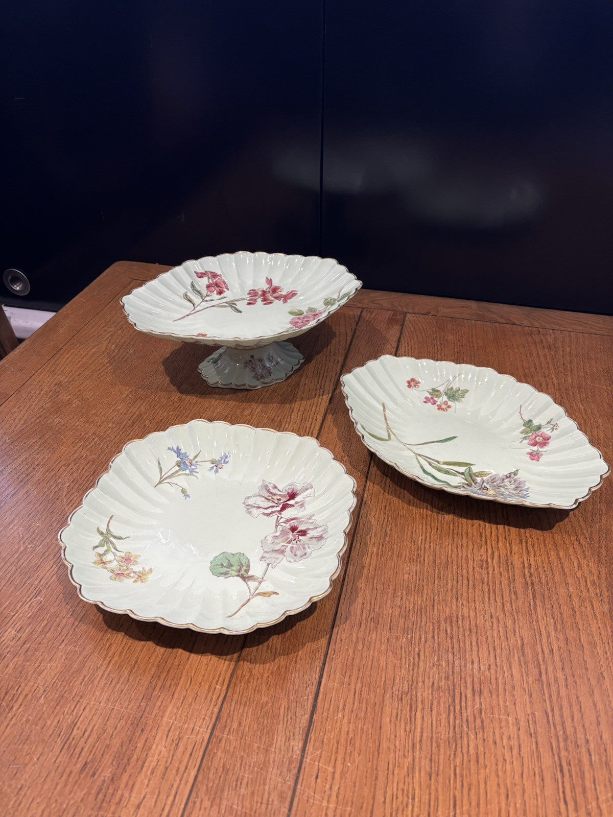Antique Botanical Centre Piece And 2 Serving Dishes