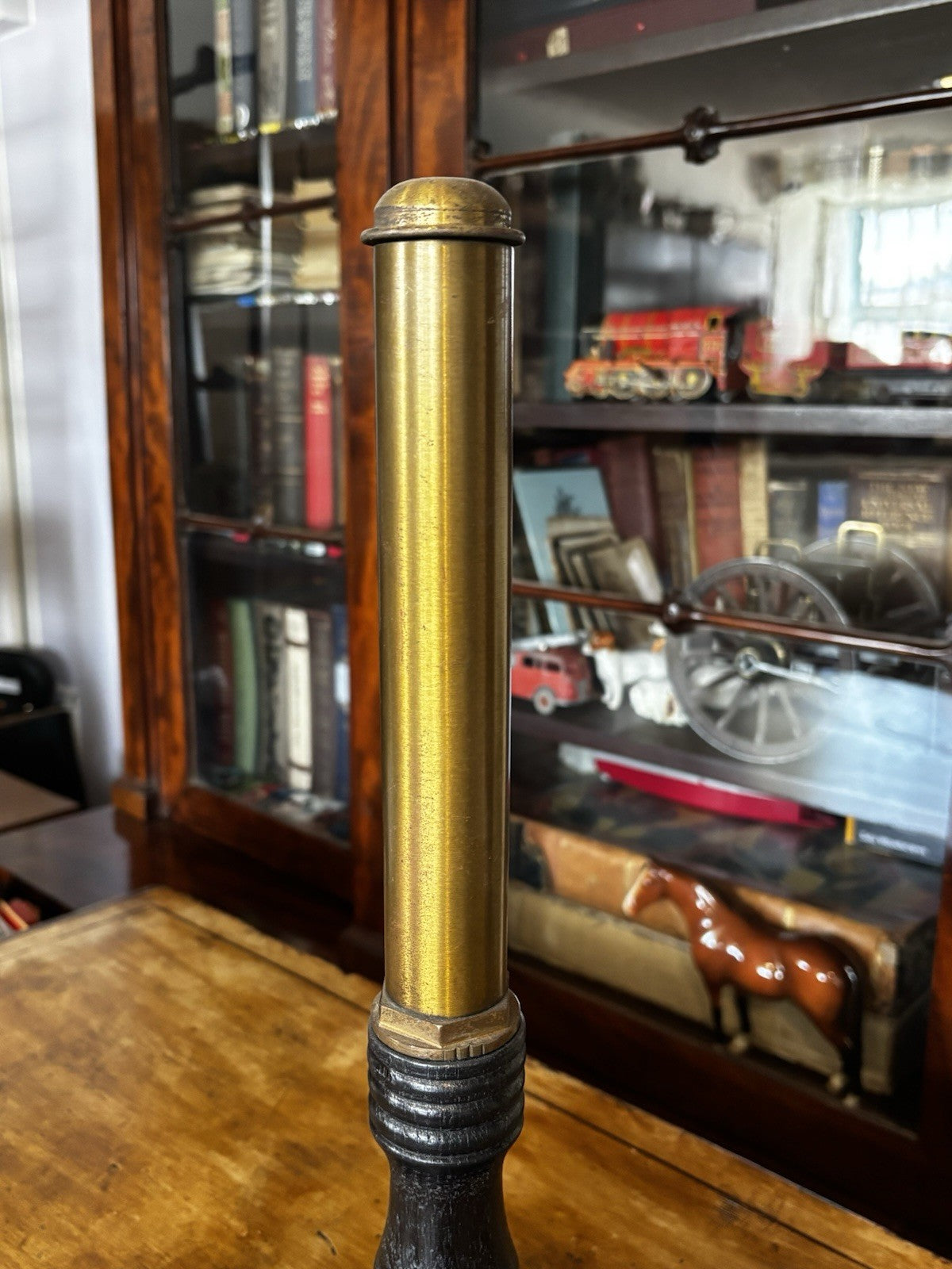 Antique Industrial Brass Boiler Thermometer With Sliding Window On Stand