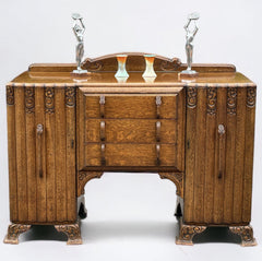 Art Deco Oak Sideboard. Circa 1930's. Carved With Flowers . Lots Of Storage.