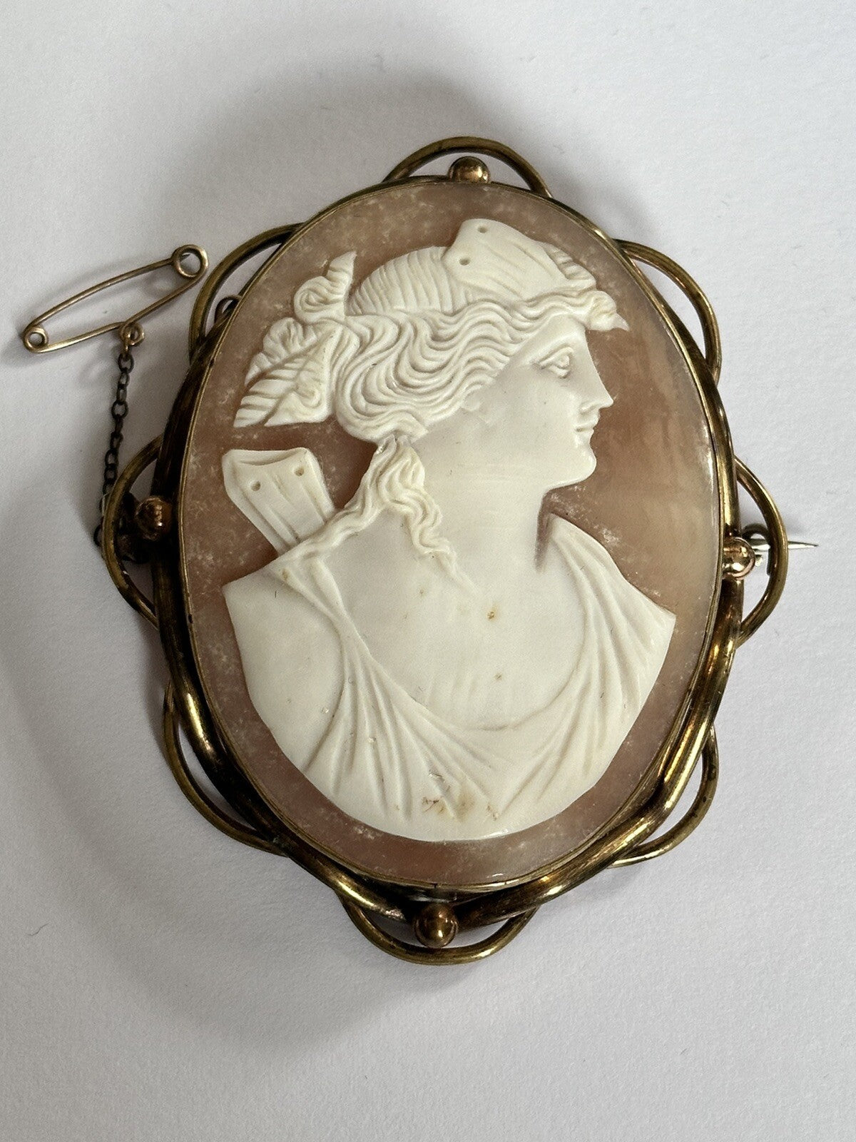 Antique Large Pinchbeck Shell Cameo Of Diana