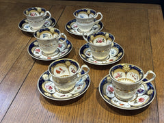 6 Antique Rare Machin  Highly Decorated Gilt Painted Cup & Saucers