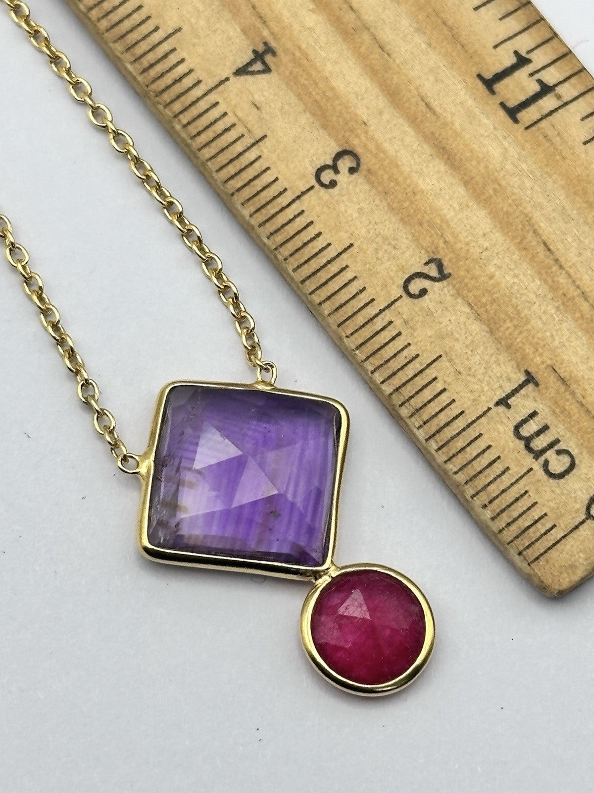 18k Gold Vermeil Plated On 925 Silver Amethyst And Ruby Necklace