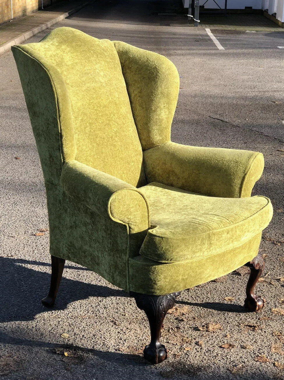 Antique Library Armchair, Fine Carved Mahogany Legs.