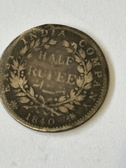 1840 Queen Victoria East India Company Silver Half Rupee Coin