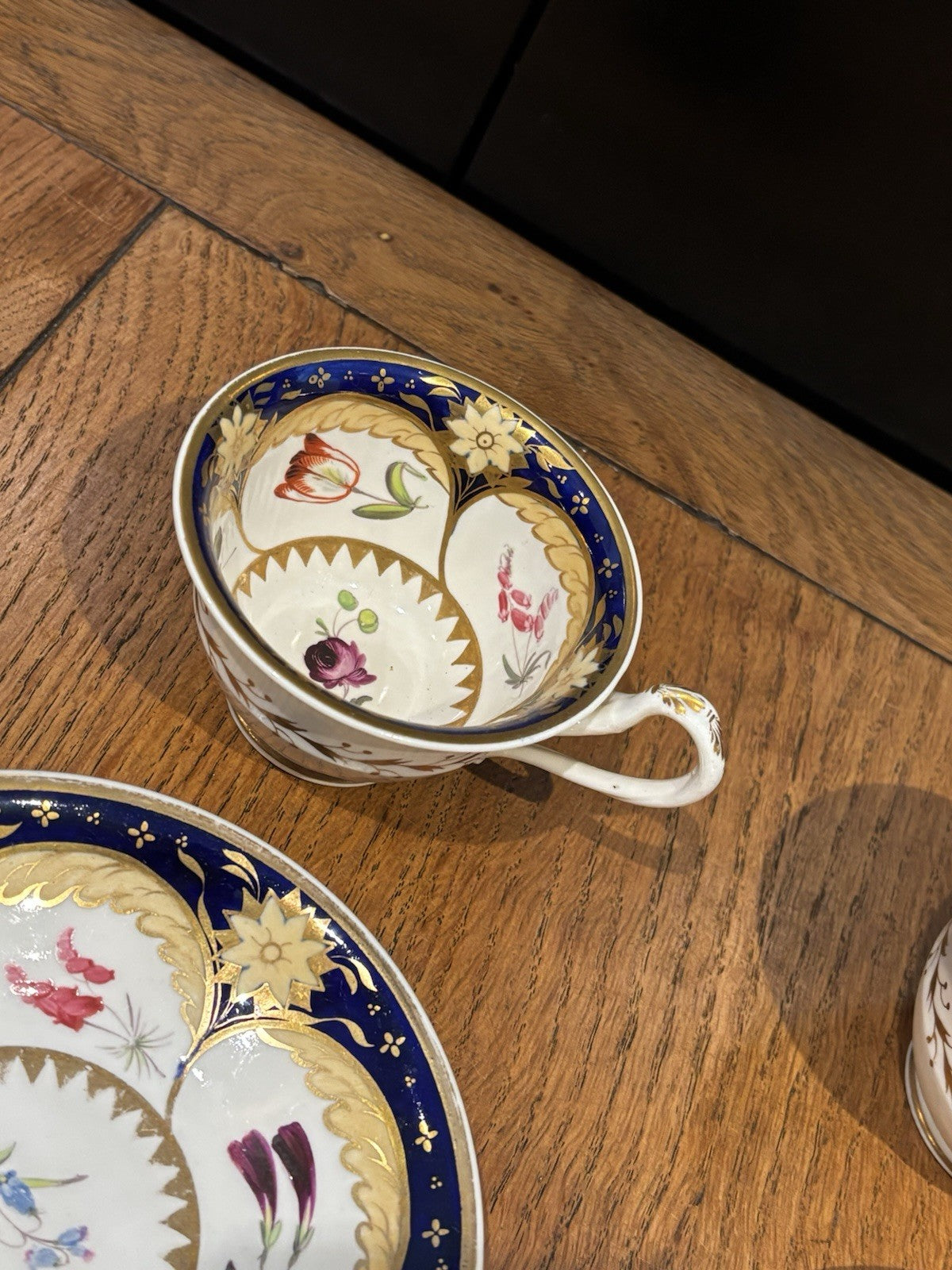 4 Antique Rare Machin  Highly Decorated Gilt Painted Cup & Saucers