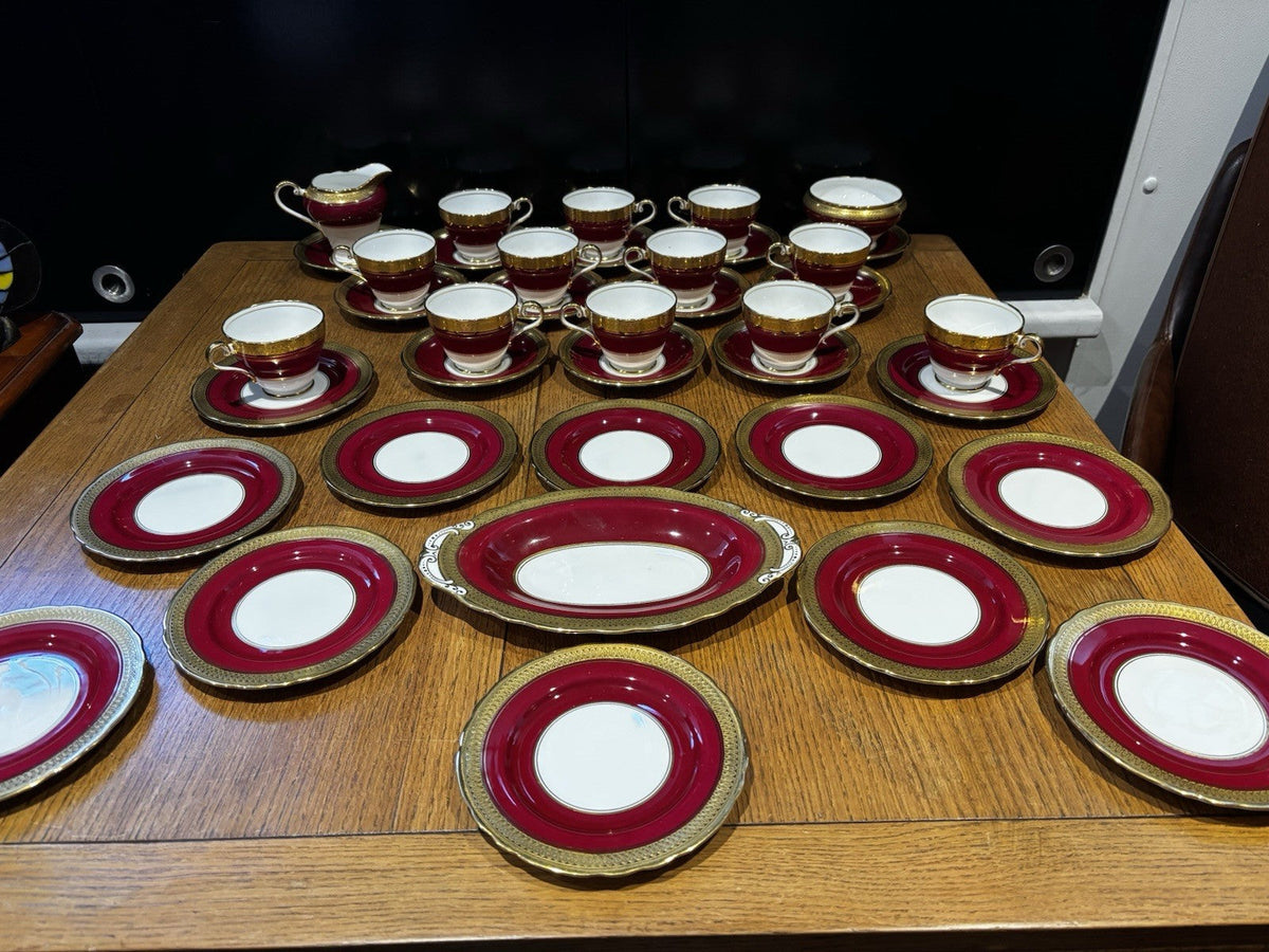 Aynsley Red With Gold Demitasse Tea & Cake Set.
