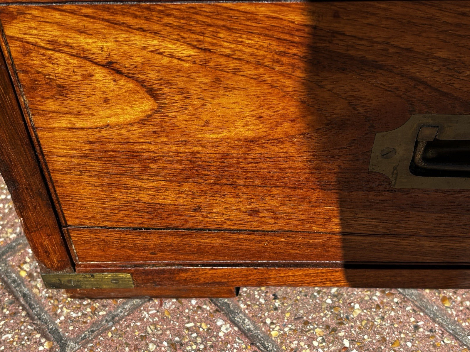 Antique Brass Bound Campaign Chest, Military Chest. Splits In 2 Pieces.