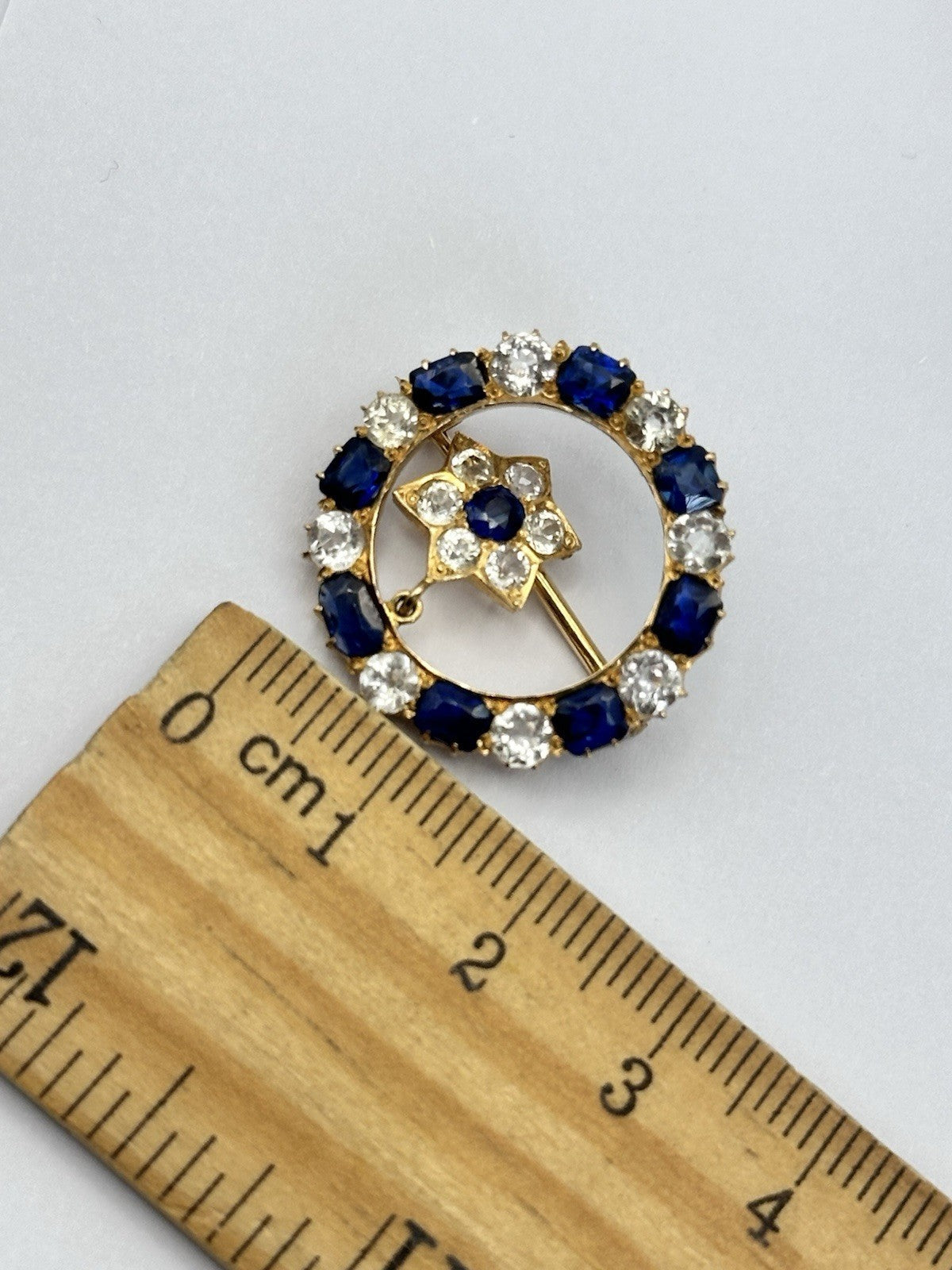 Antique Victorian 20ct Gold White And Blue Sapphire En Tremblant Flower Brooch