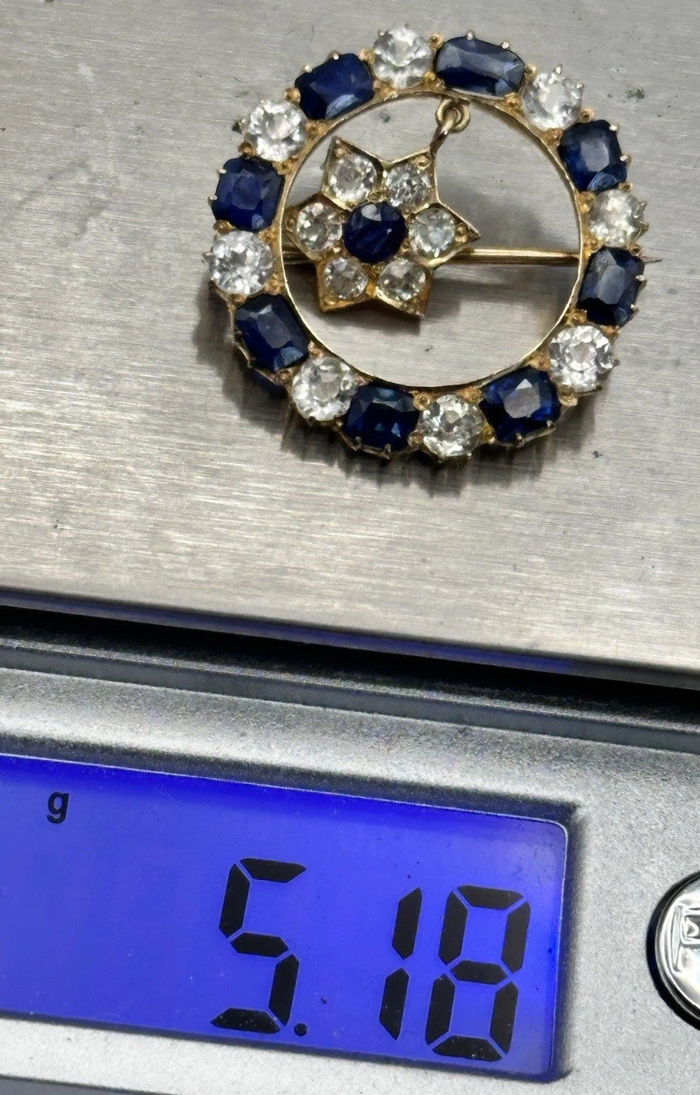 Antique Victorian 20ct Gold White And Blue Sapphire En Tremblant Flower Brooch