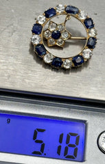 Antique Victorian 20ct Gold White And Blue Sapphire En Tremblant Flower Brooch