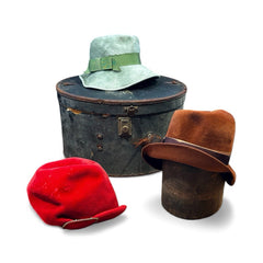 Art Deco Collection Of Hats And Millinery Hat Stand, & With Old Hat Box