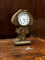 Art Nouveau Inlaid Mahogany Clock. Ticking Away Nicely, Comes With A Key.