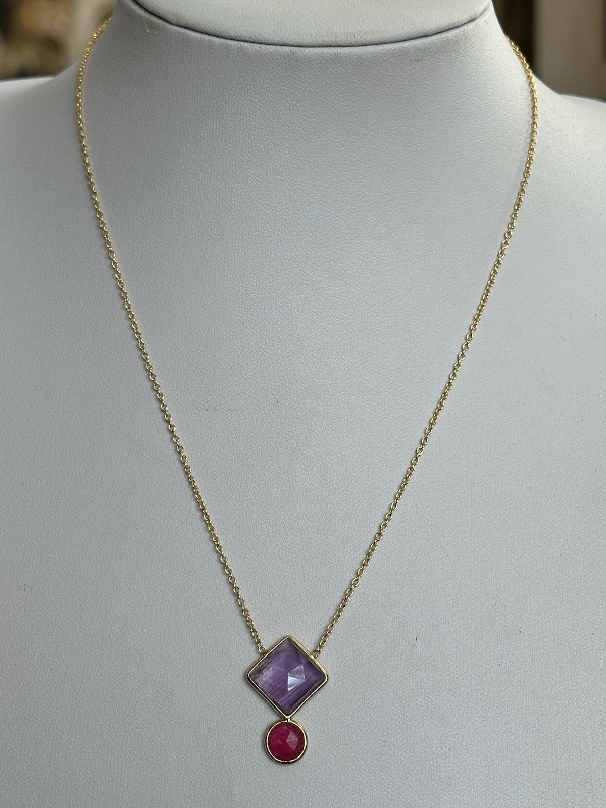 18k Gold Vermeil Plated On 925 Silver Amethyst And Ruby Necklace