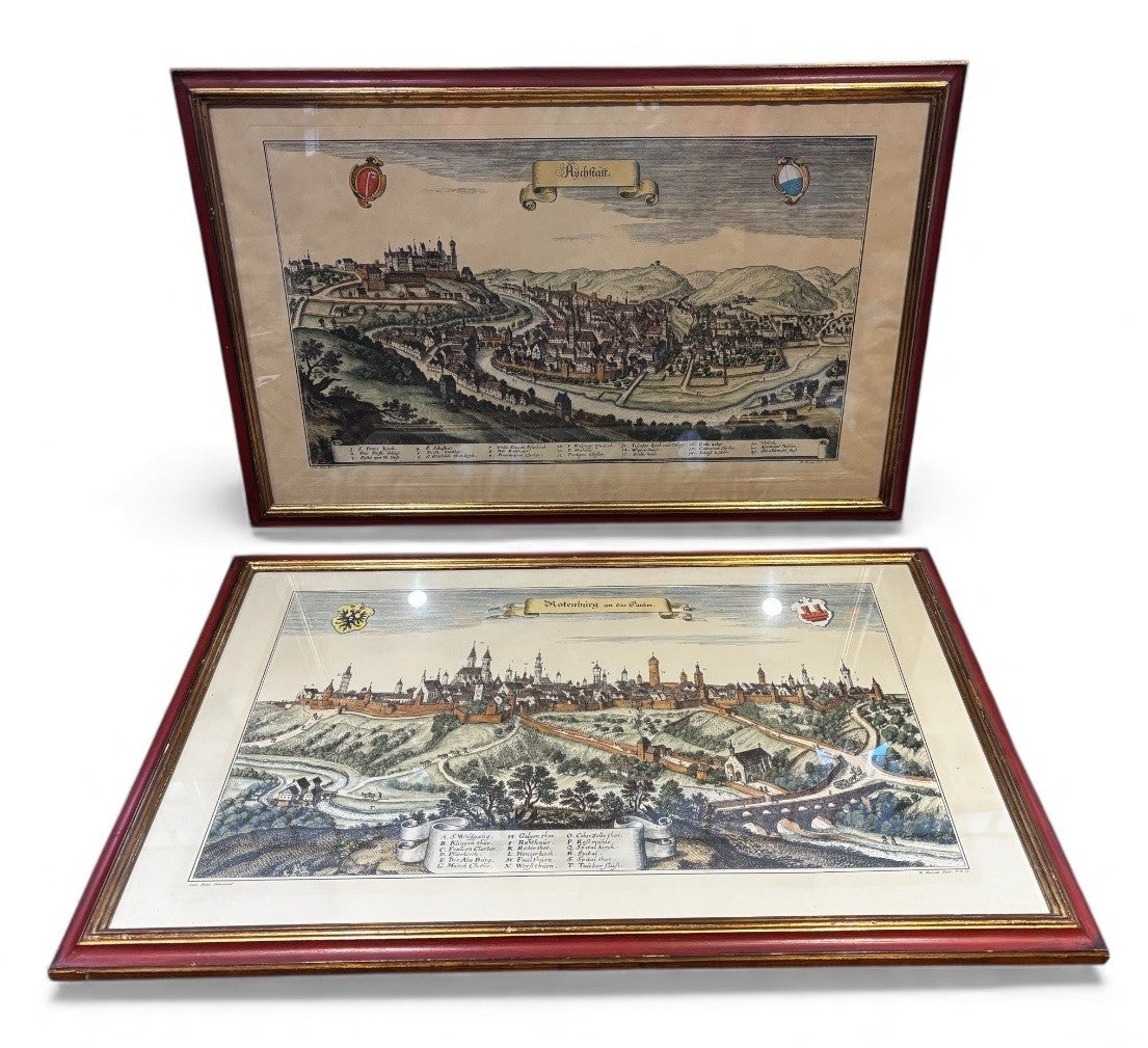 Antique Coloured Engravings  By Conrad Buno Delineaut Of Medieval German Towns