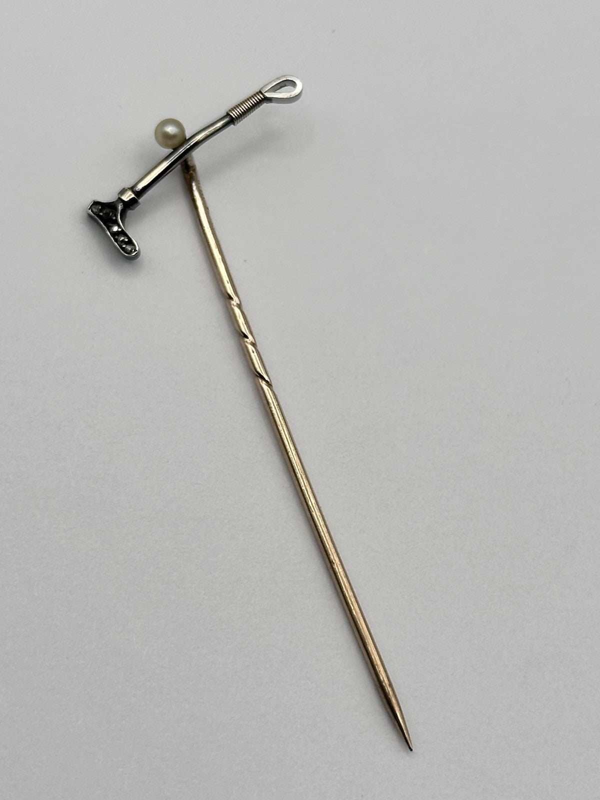 Antique 9ct Gold 15ct Gold Diamond Riding Crop On 9ct Gold Stick Pin