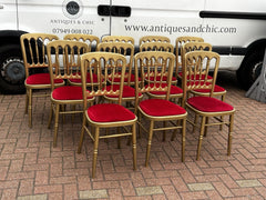 12 Cafe / Events Louis Style Gold Gilt Wooden And Upholstered Dining Chairs