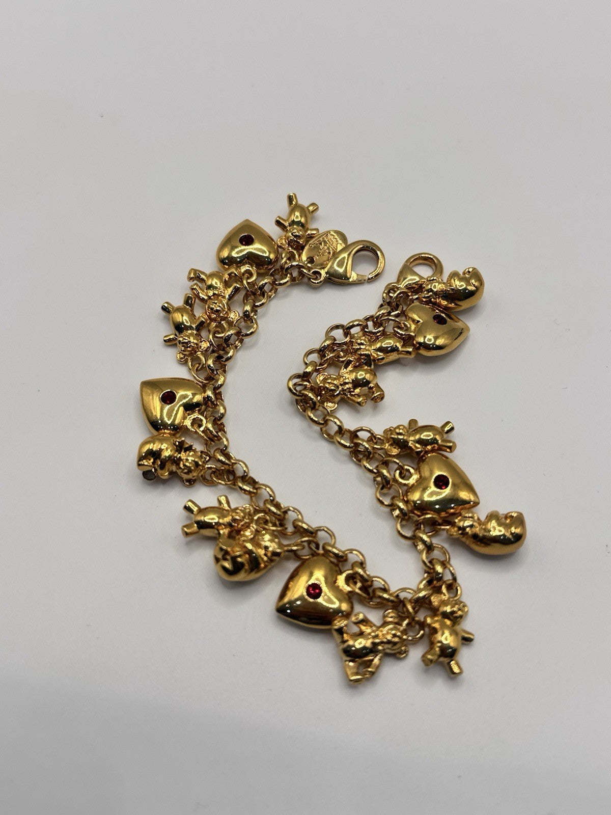 18ct Gold Plated Hearts Bears Charm Bracelet Made With Swarovski Crystal