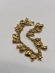 18ct Gold Plated Hearts Bears Charm Bracelet Made With Swarovski Crystal