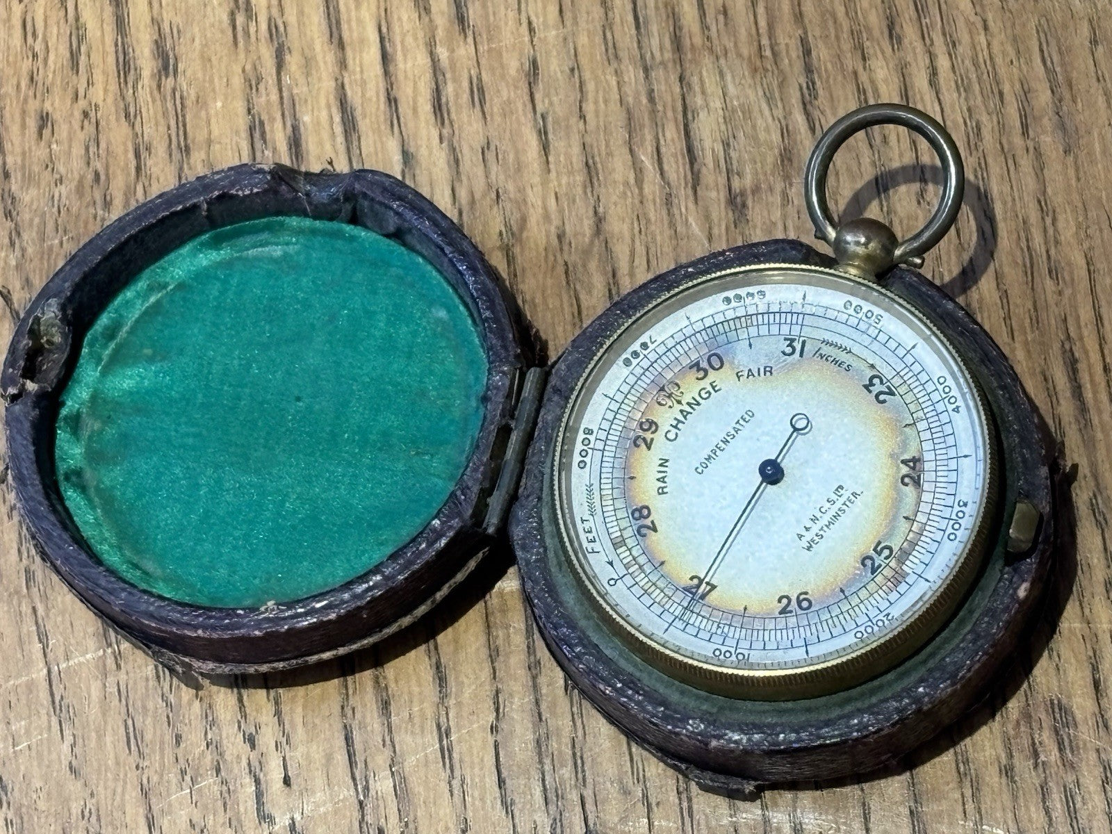 Antique Pocket Barometer Altimeter In Original Leather Case.