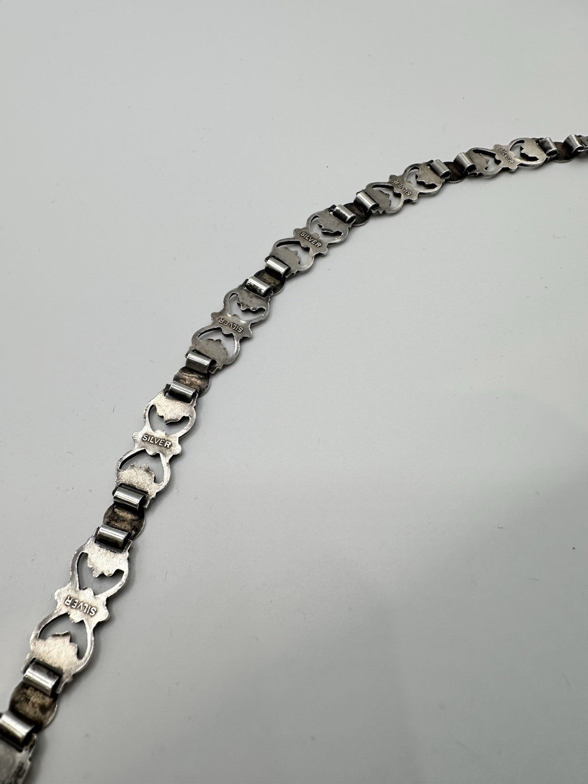 Antique Sterling Silver Fancy Link Flowers Bracelet