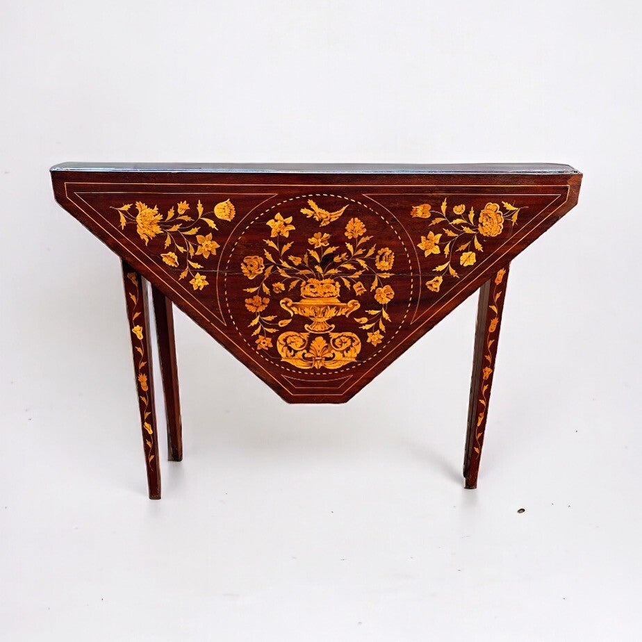 18thC Dutch Marquetry Games Table With Fold Over Lid & Baized Playing Area
