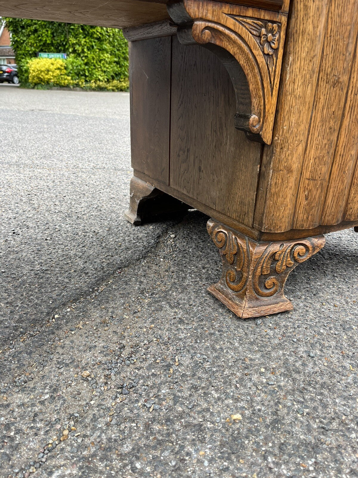Art Deco Oak Sideboard. Circa 1930's. Carved With Flowers . Lots Of Storage.