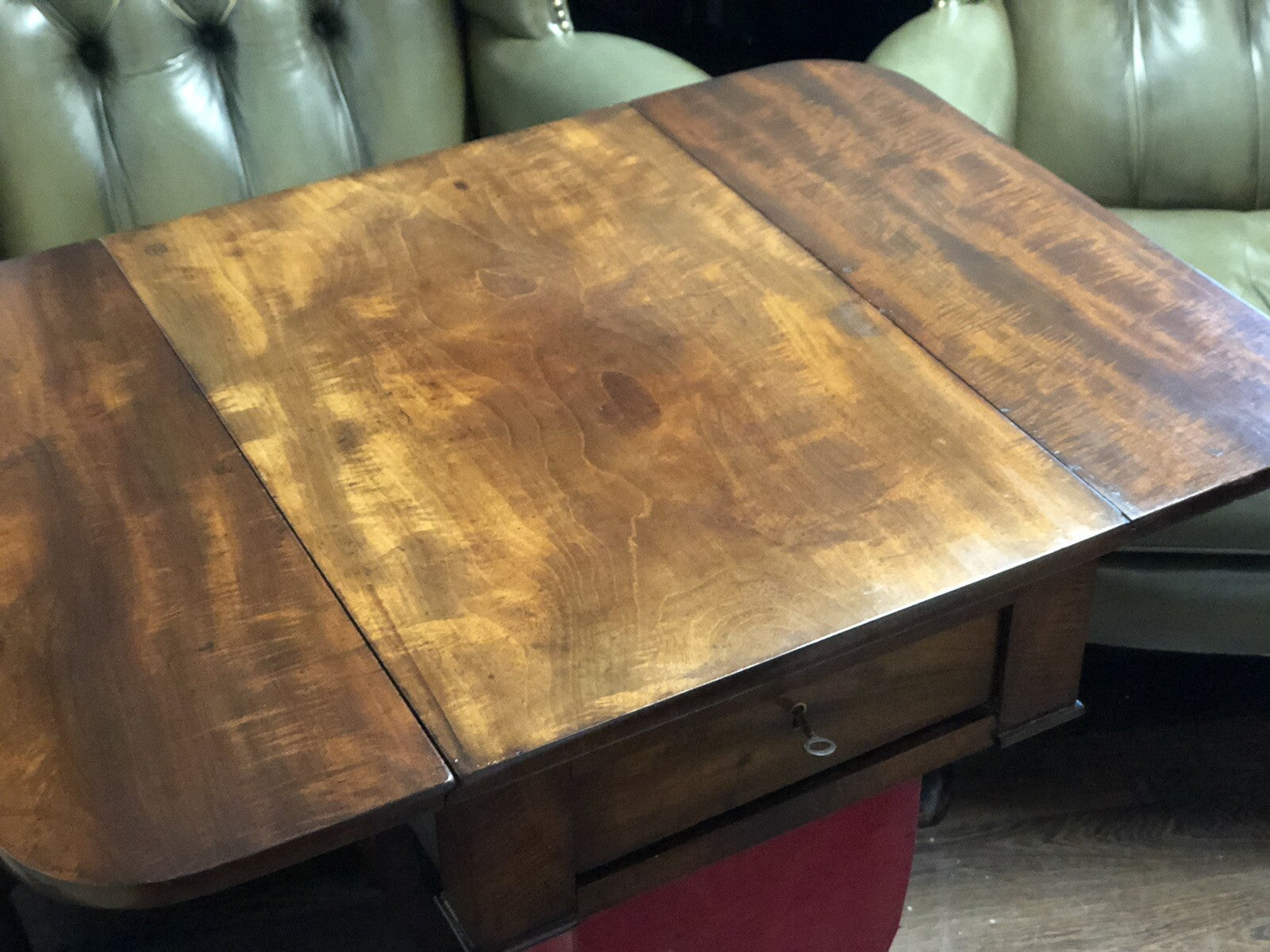 Antique Regency Mahogany Sewing Table & Workbox, On Brass Castors