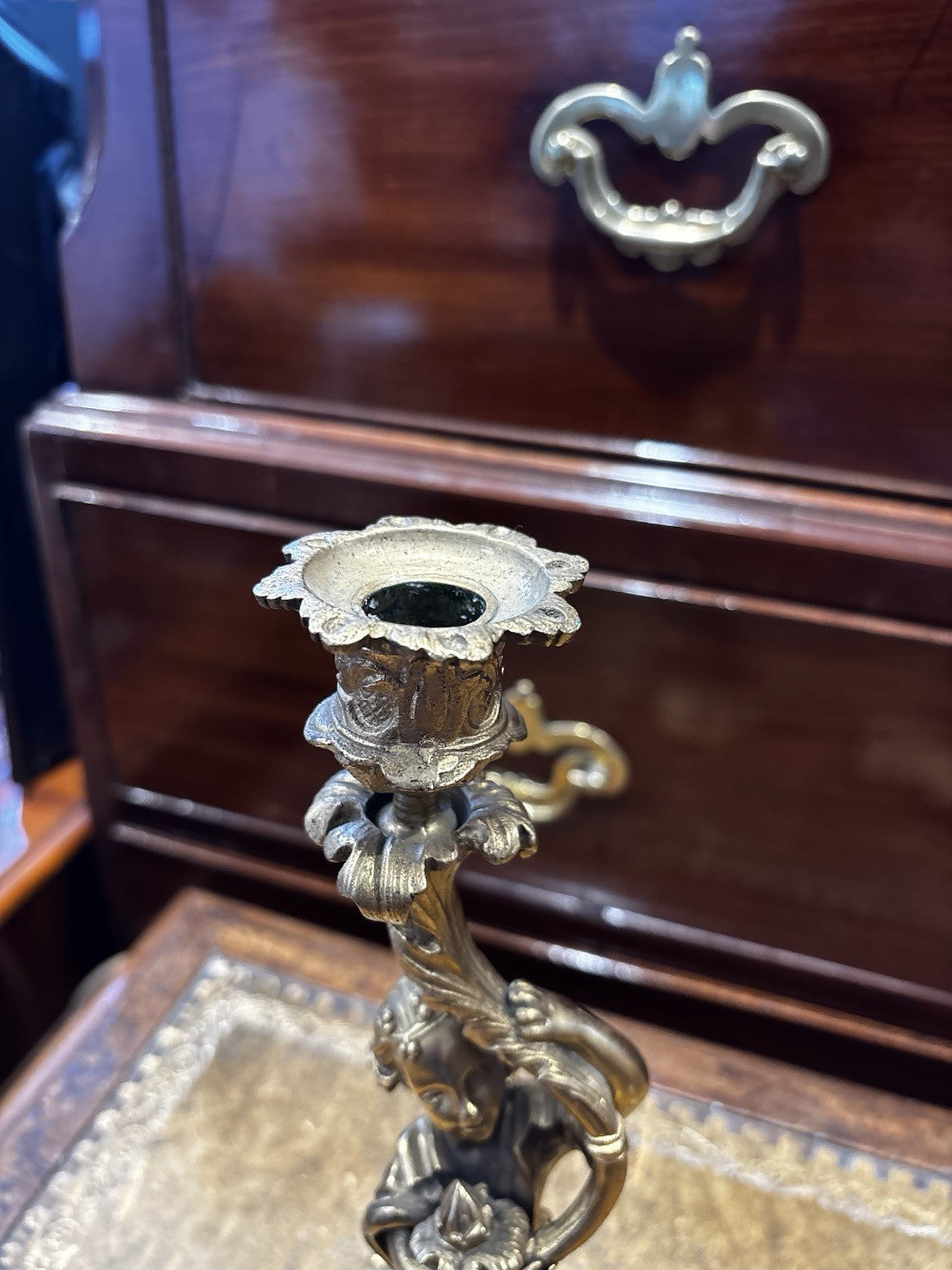 19th Century Gilt Bronze Candlesticks, Boy & Girl Figures, Very Good Quality.