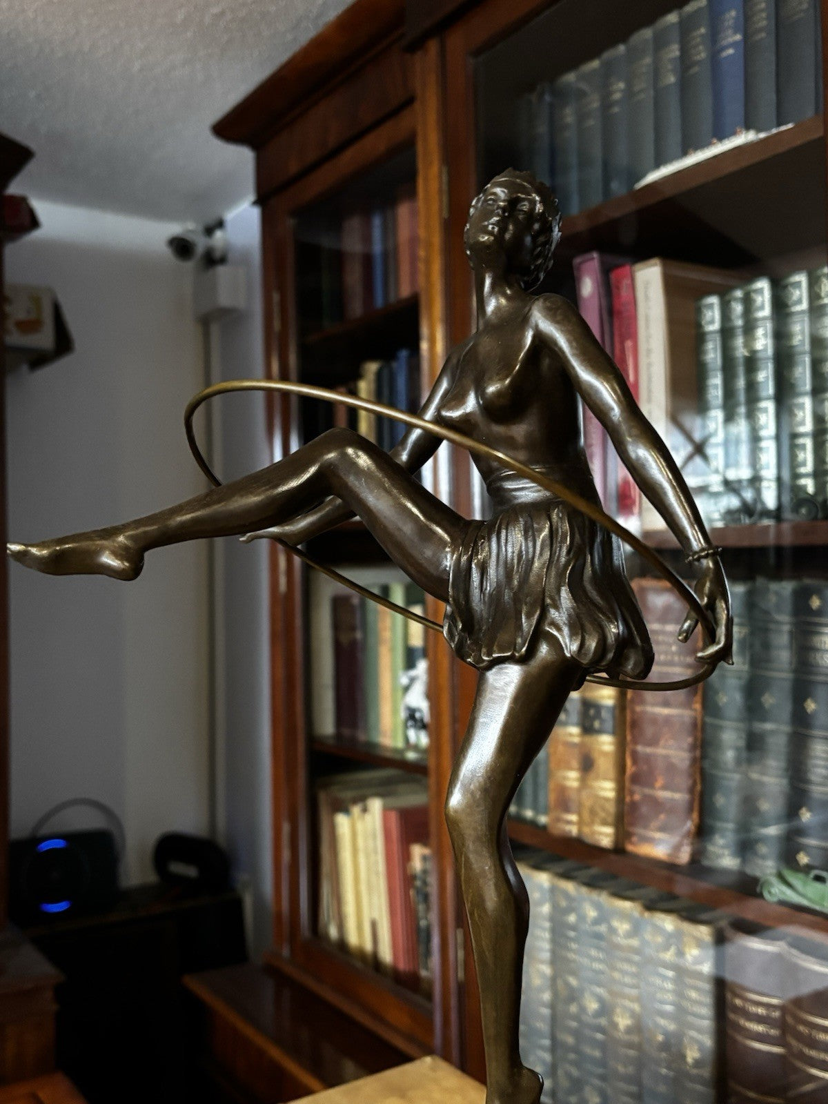 Art Deco Style Bronze & Marble Hula Hoop Figure, Impressive. 49 Cms Tall.