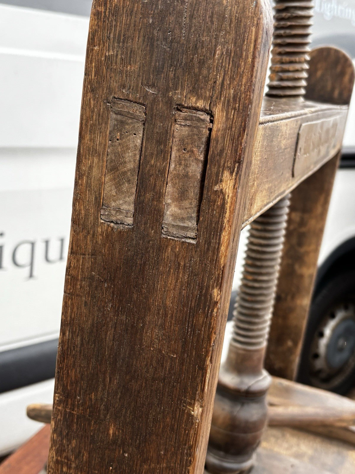 Antique Oak Book Press With Brass Plaque    "All Souls Library"