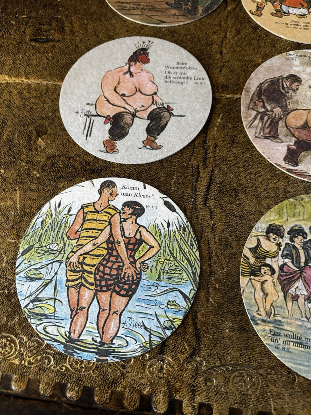 12 Vintage German Beer Coaster: HEINRICH ZILLE Cartoonist