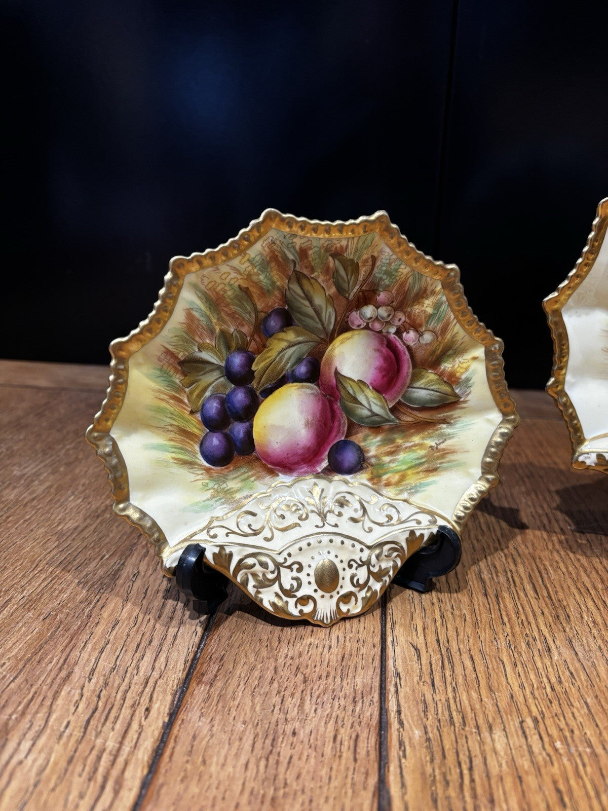 Aynsley Gold Orchard Fruit Pair Of Serving Dishes.  One Signed D Jones
