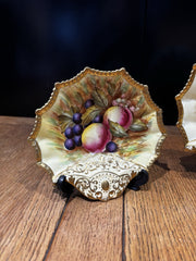 Aynsley Gold Orchard Fruit Pair Of Serving Dishes.  One Signed D Jones