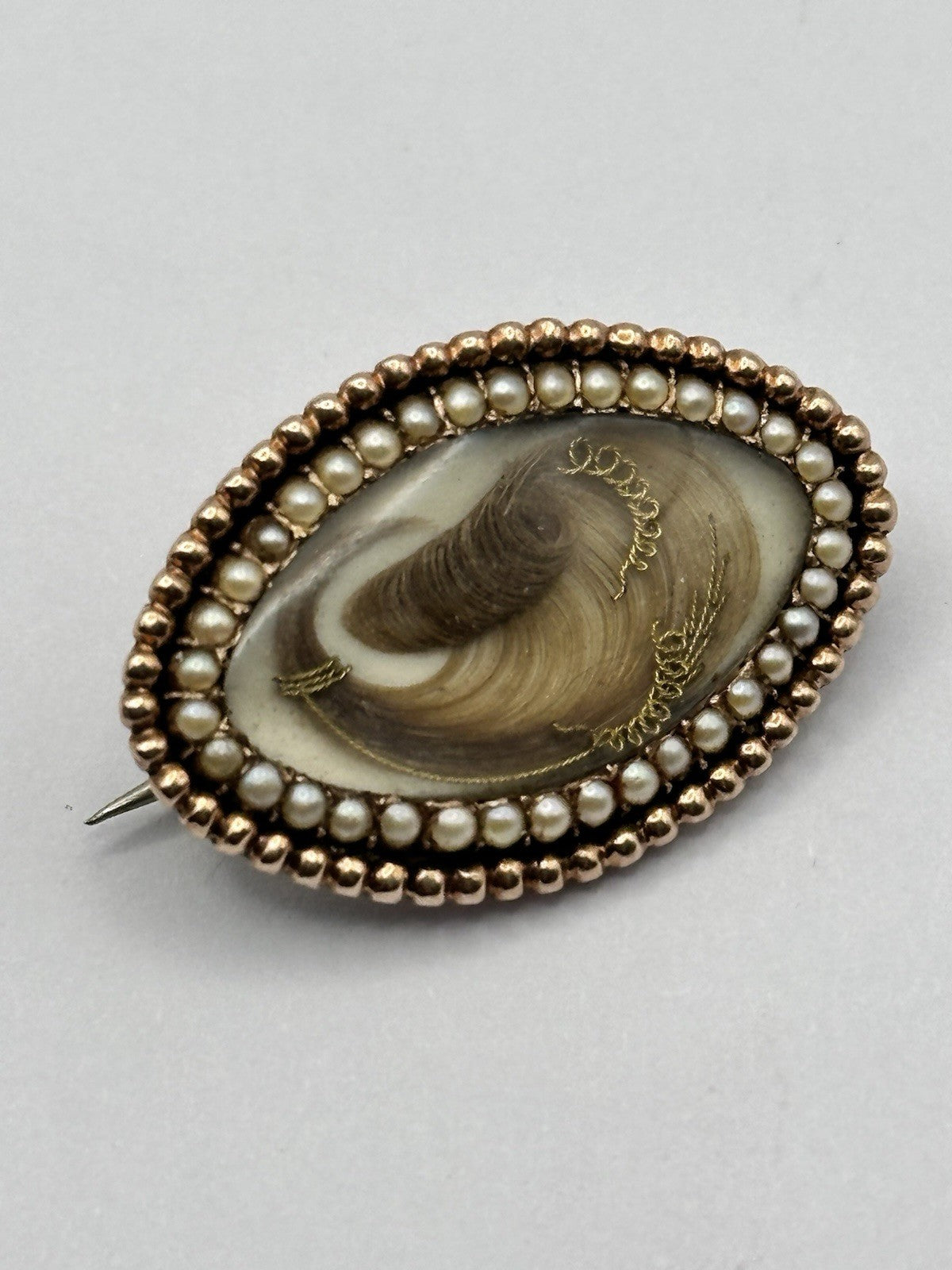 Antique Victorian Georgian 14ct Gold Seed Pearl Mourning Brooch