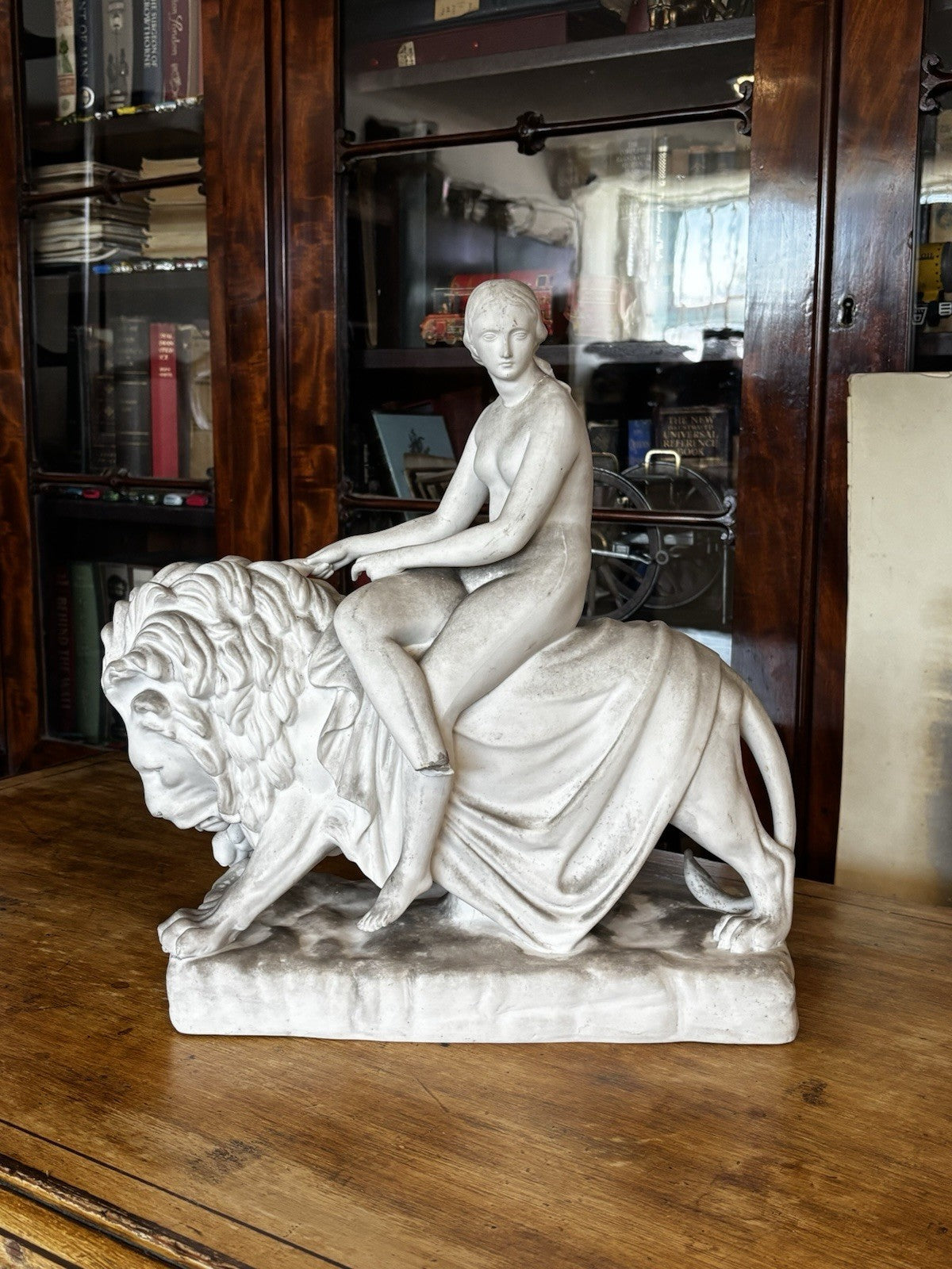 19th-century Parian porcelain figure titled "Una and the Lion Stamped John Bell