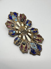 Art Nouveau Enamel Cut Steel Stars Brass Buckle
