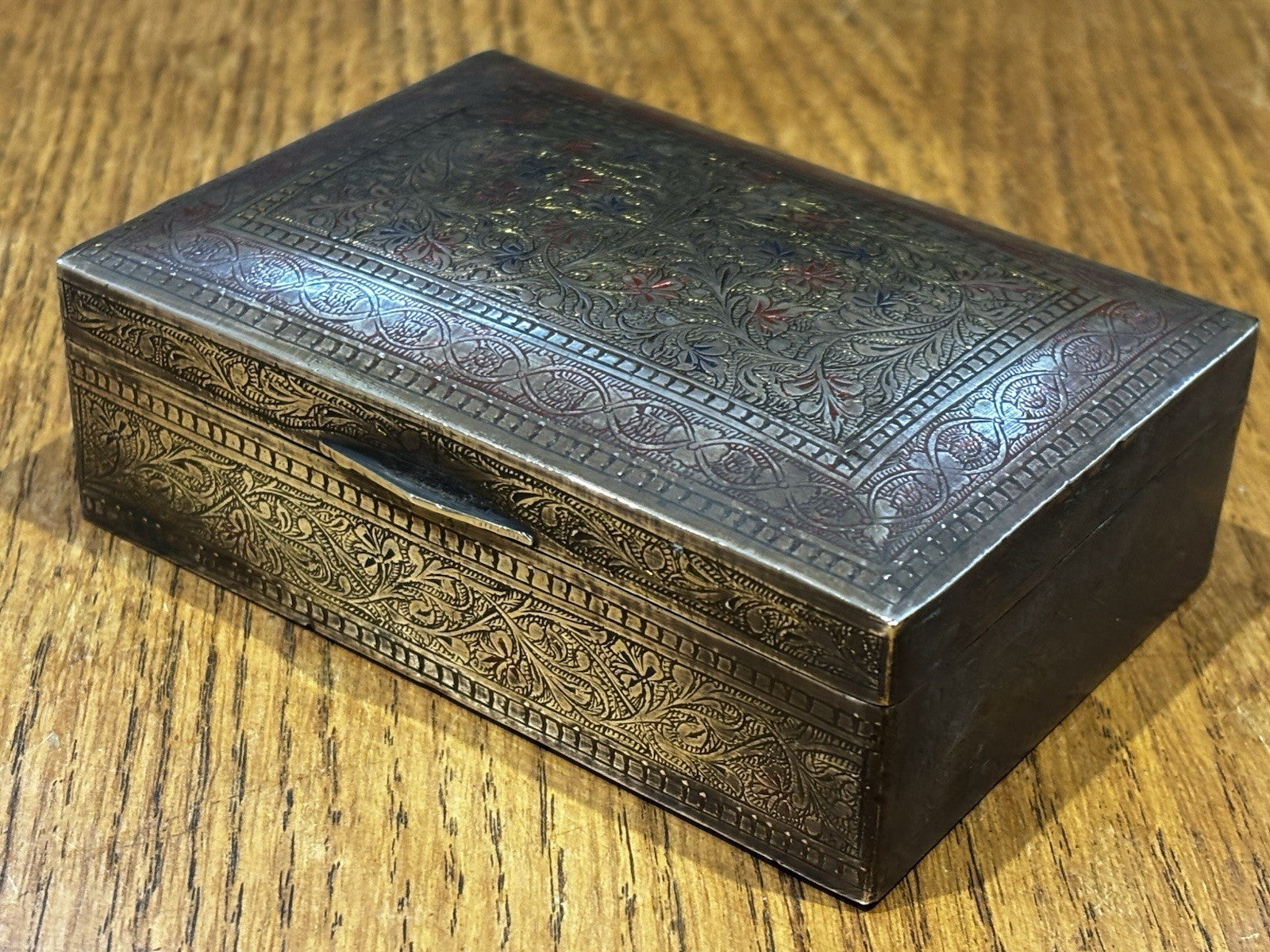 1920's Brass Cigarette Box With Engraved Decoration