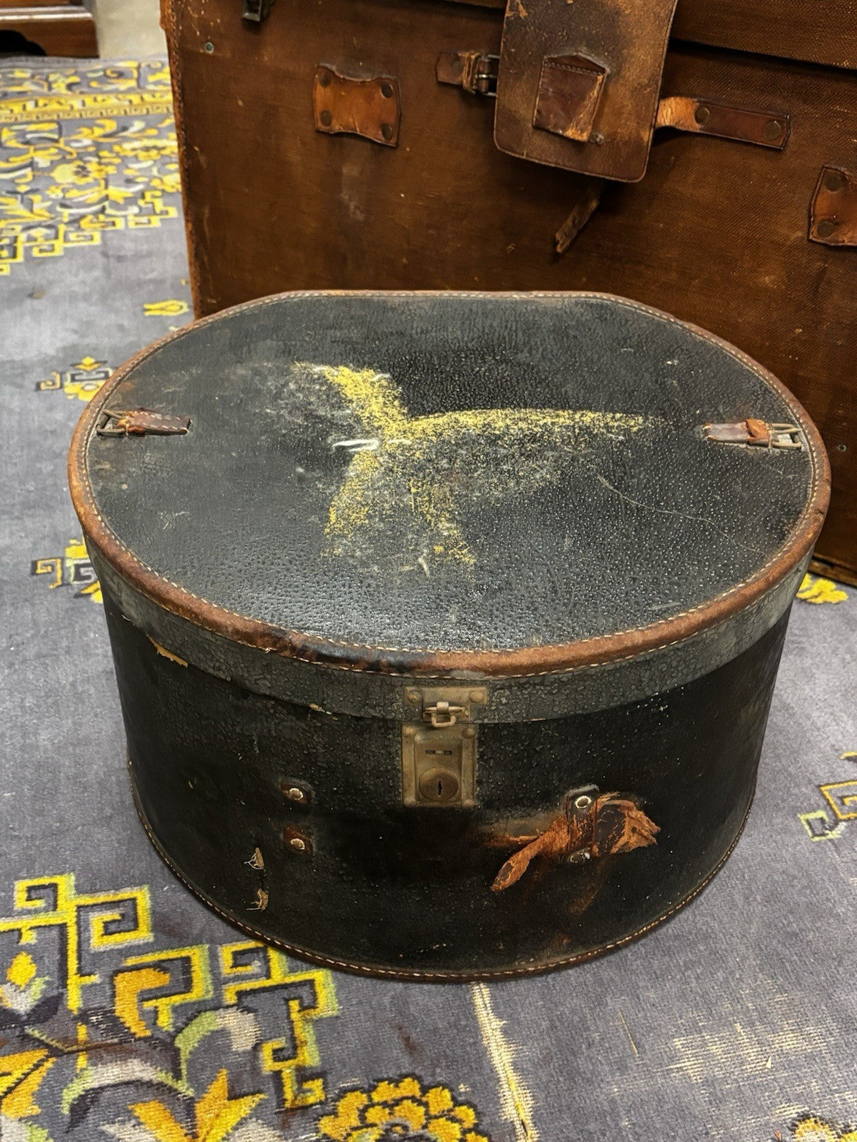 Antique Collection Of Luggage, Trunk, Hat Box & Bag.