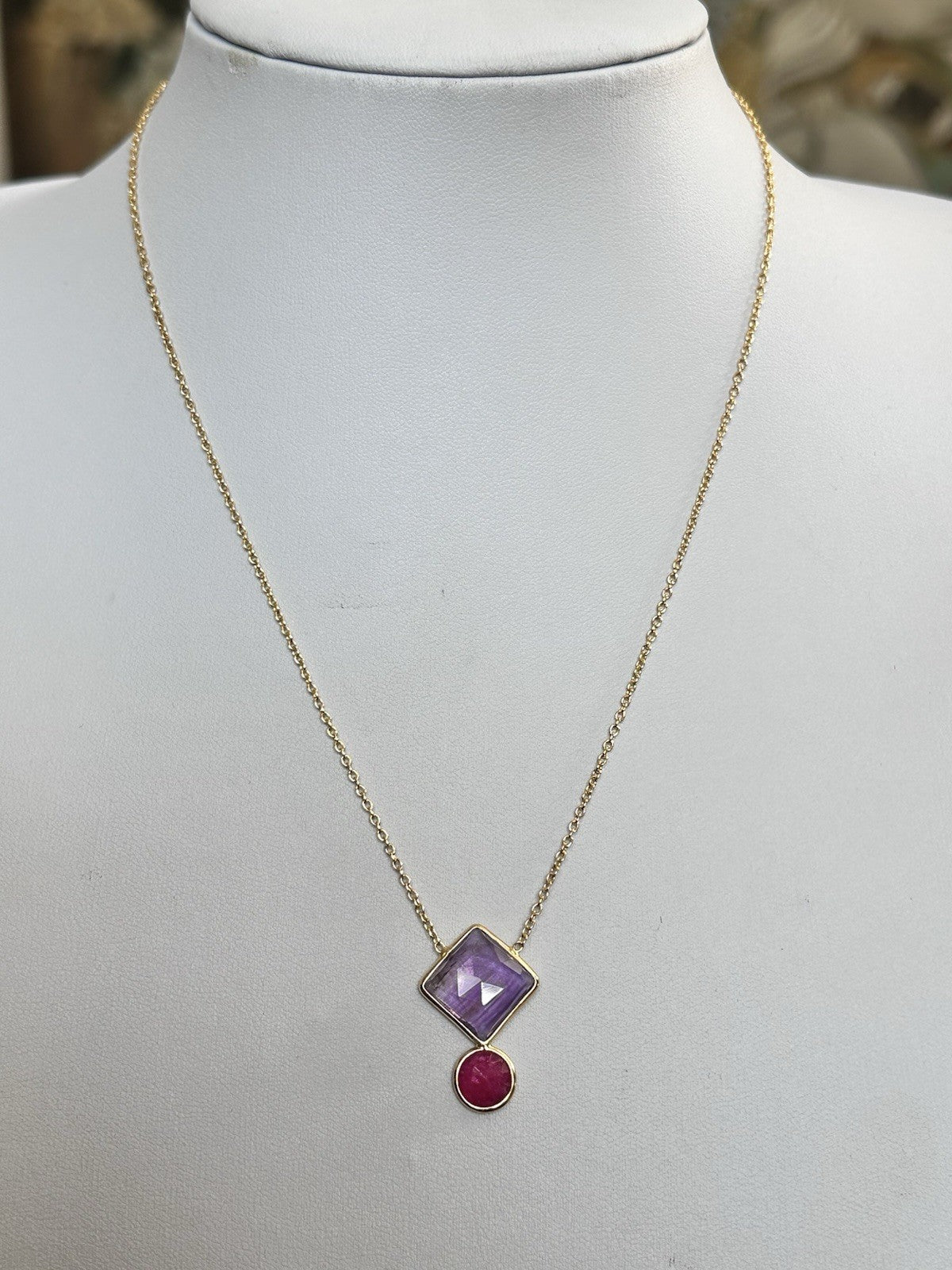 18k Gold Vermeil Plated On 925 Silver Amethyst And Ruby Necklace