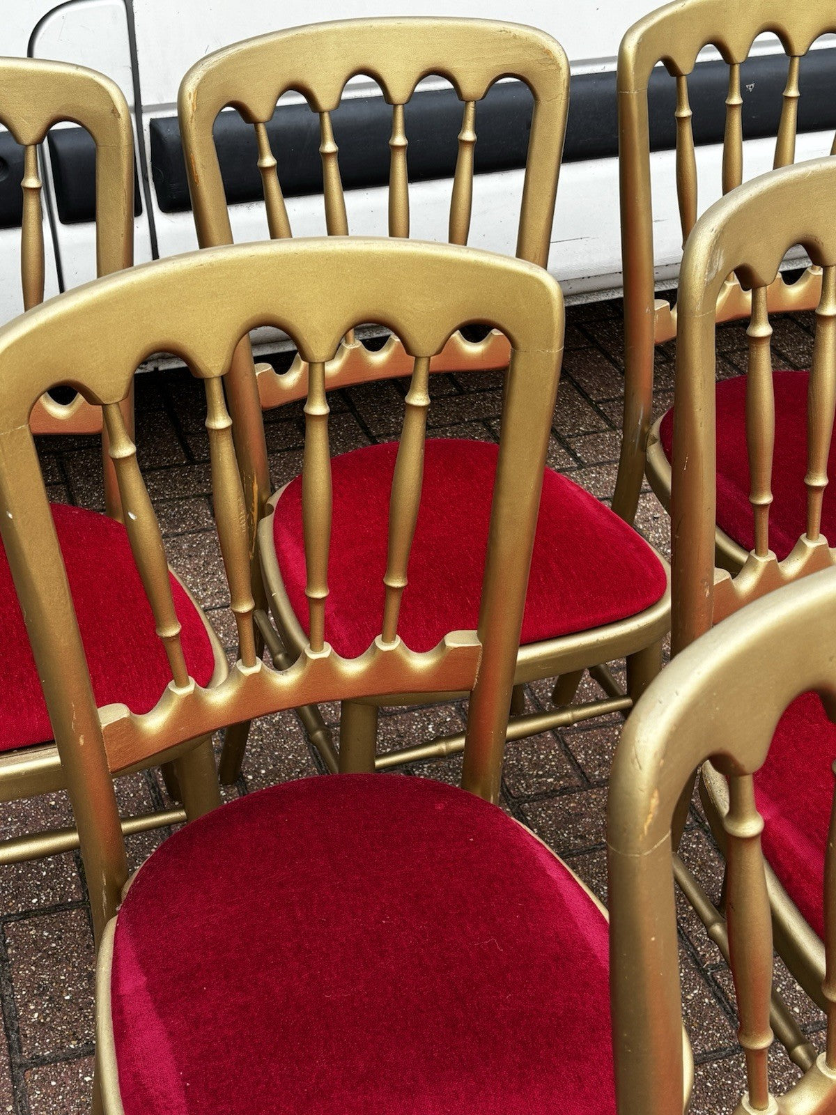 6 Cafe / Events Louis Style Gold Gilt Wooden And Upholstered Dining Chairs