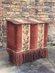 Antique Fireside Log Storage With Original Upholstered Decoration