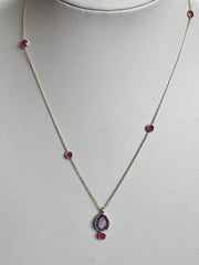 18k Gold Vermeil Plated On 925 Silver Amethyst Teardrop And Ruby Necklace