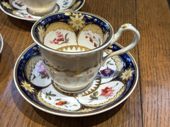 6 Antique Rare Machin  Highly Decorated Gilt Painted Cup & Saucers