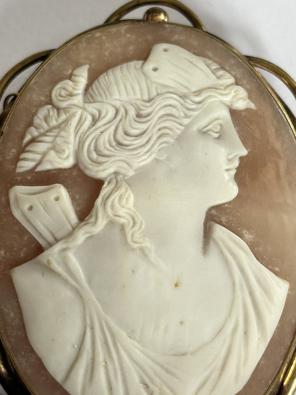 Antique Large Pinchbeck Shell Cameo Of Diana