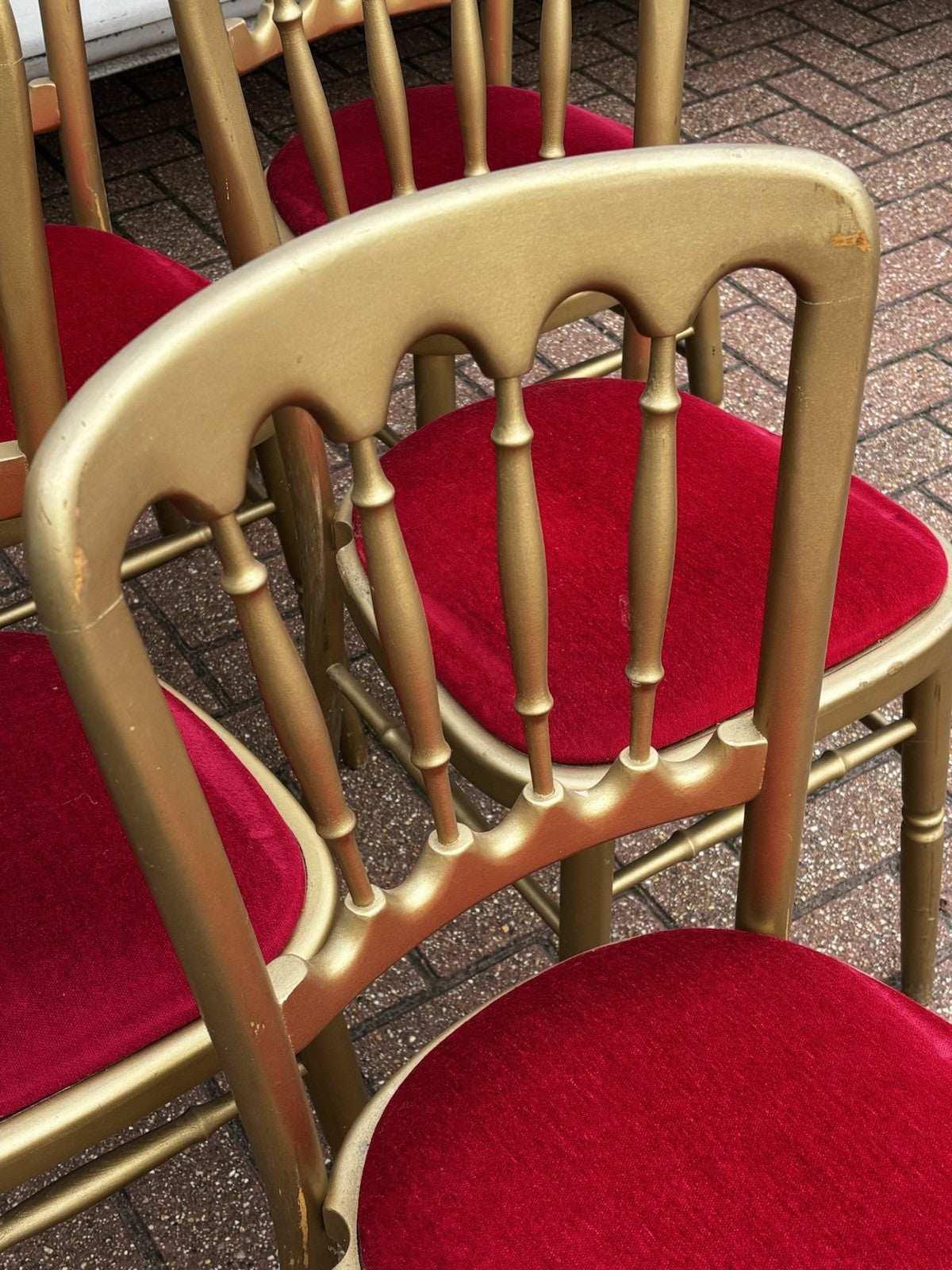 6 Cafe / Events Louis Style Gold Gilt Wooden And Upholstered Dining Chairs