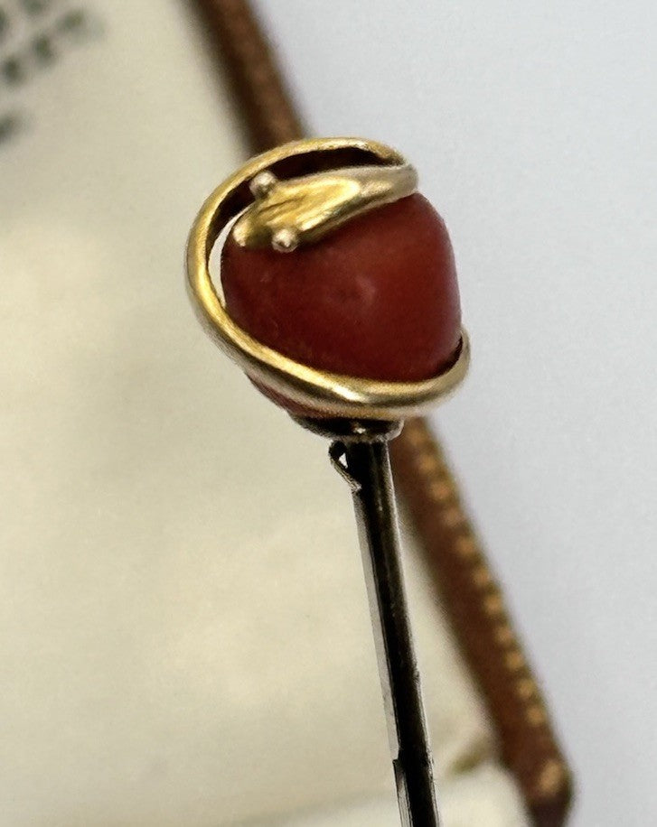 Antique Victorian Edwardian 12ct Gold Coral Snake Pin