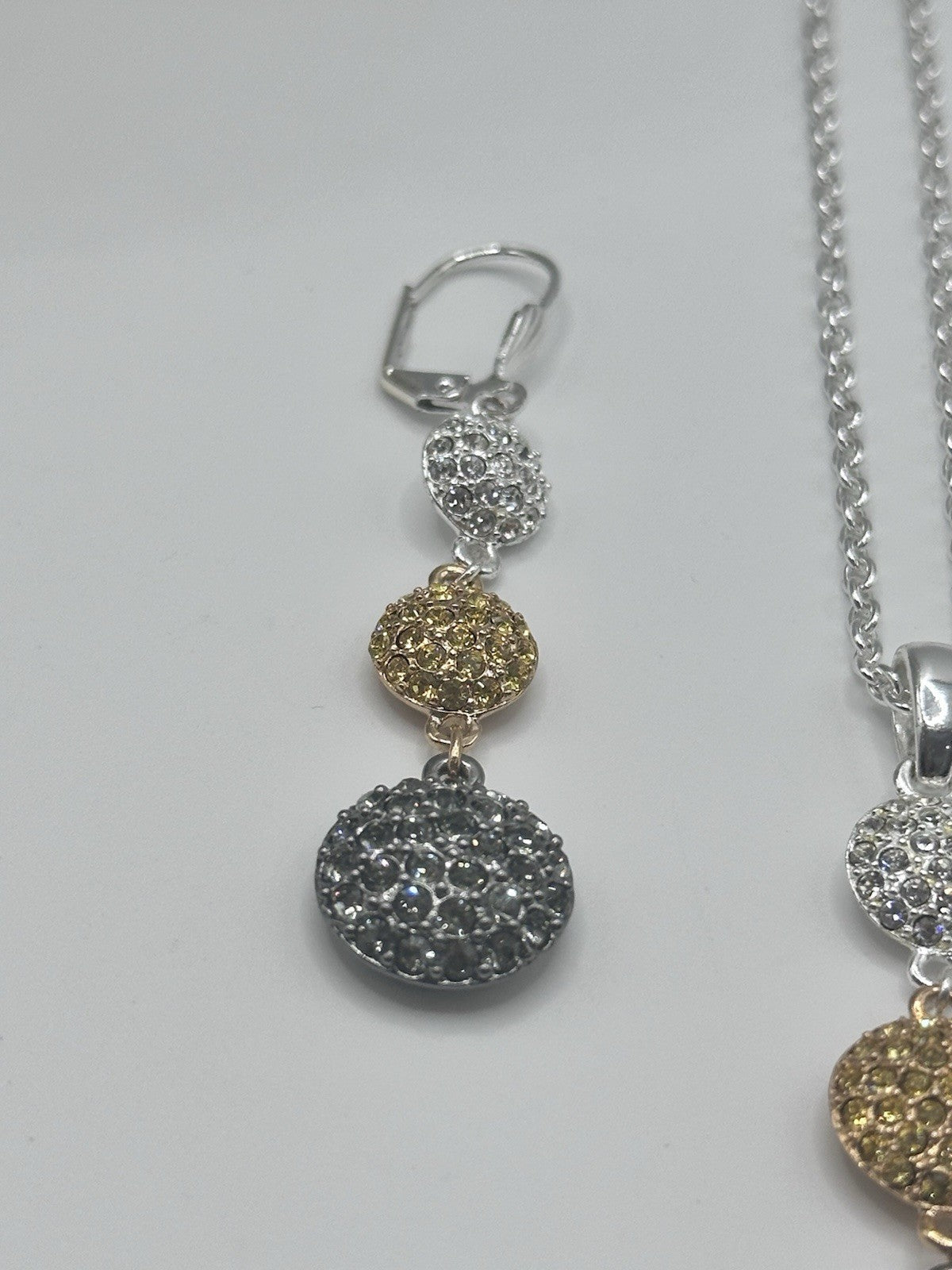 18ct Gold & Rhodium Plated Drop Necklace Earring Set Made With Swarovski Crystal