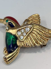 Attwood And Sawyer Gold Plated Hummingbird Enamel Brooch